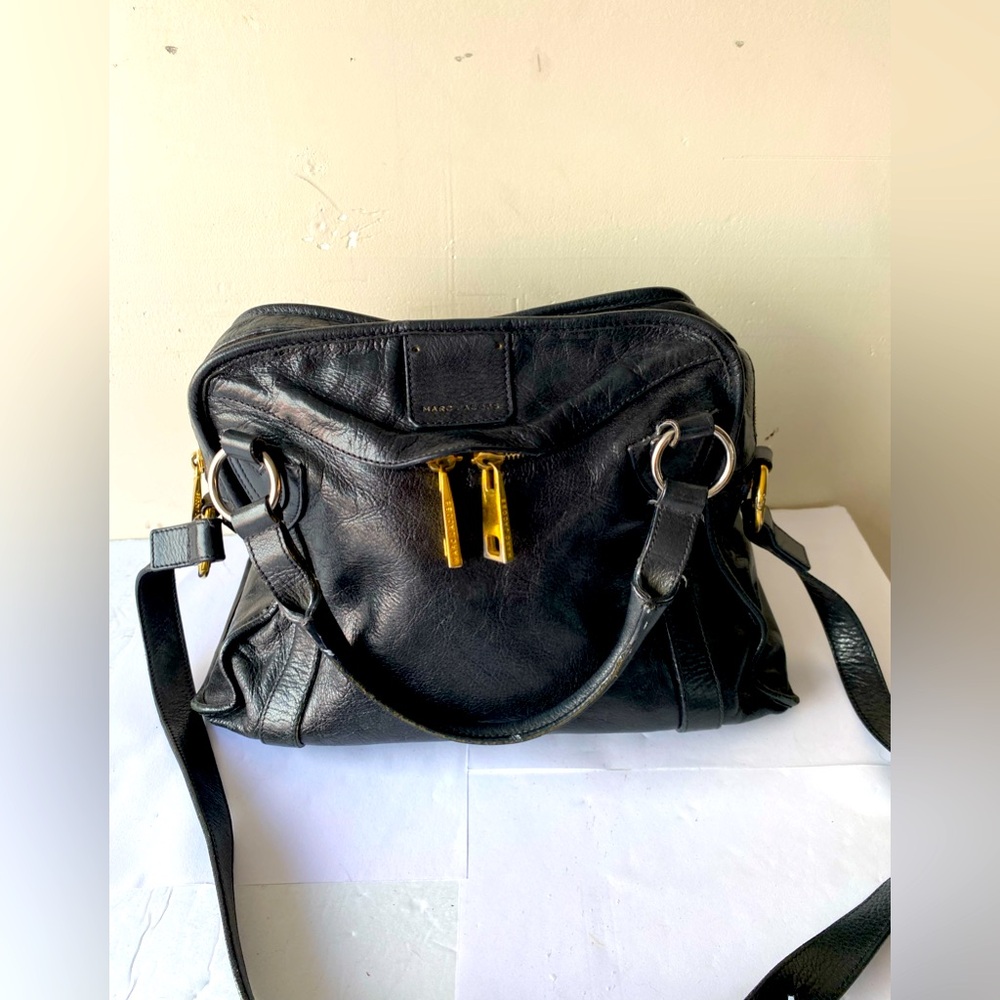 Marc Jacobs Black Shiny Goatskin Leather Baroque Satchel Bag Gold Hardware Y2K - Picture 2 of 16